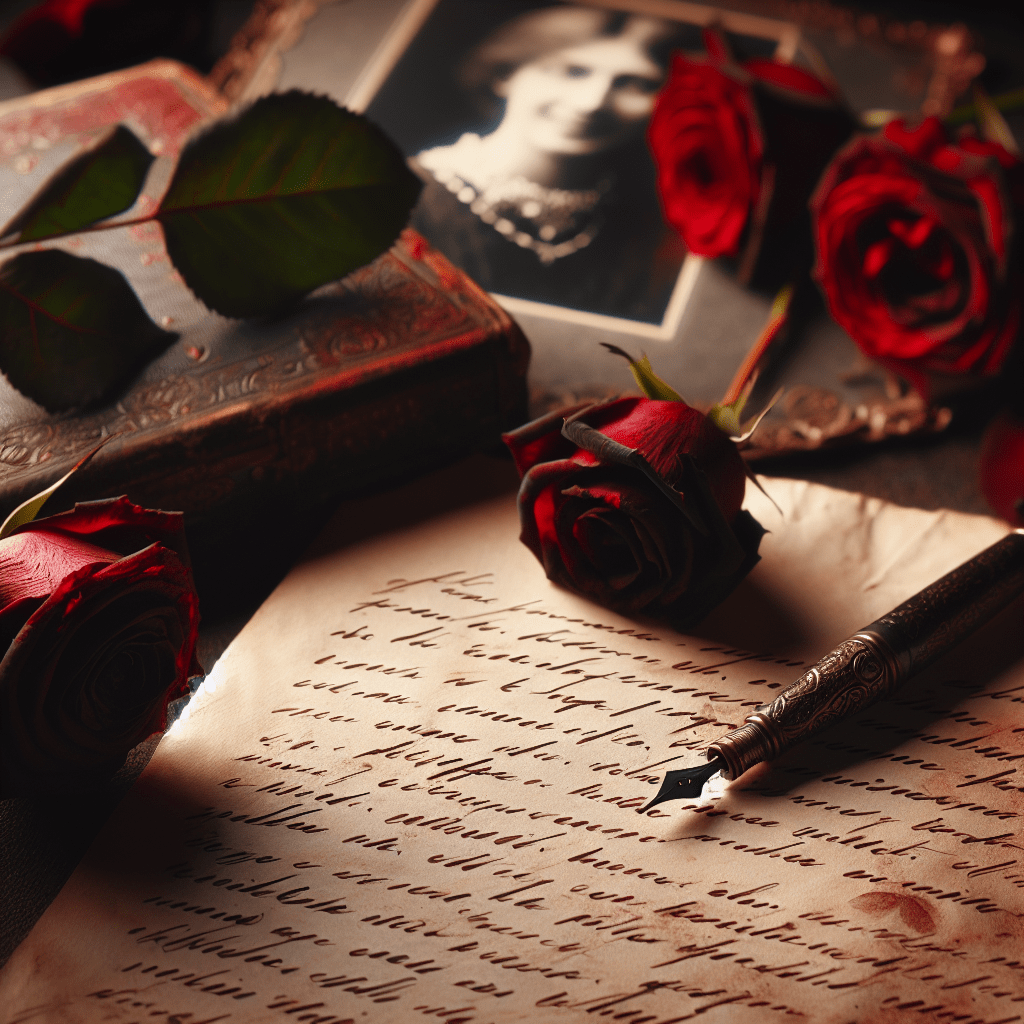 Poetisa leyendo carta de amor con expresión de sorpresa.