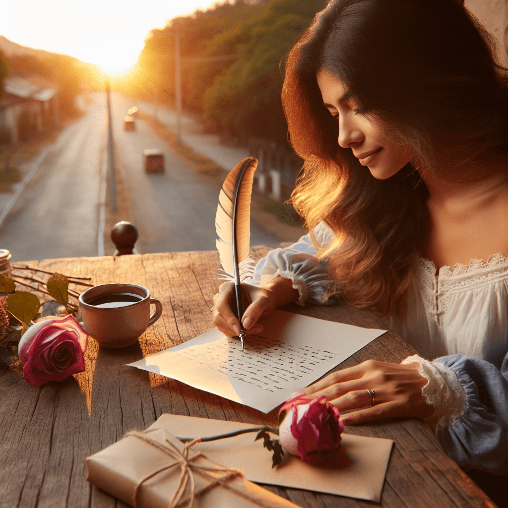 Mi amor leyendo mi carta con una sonrisa.