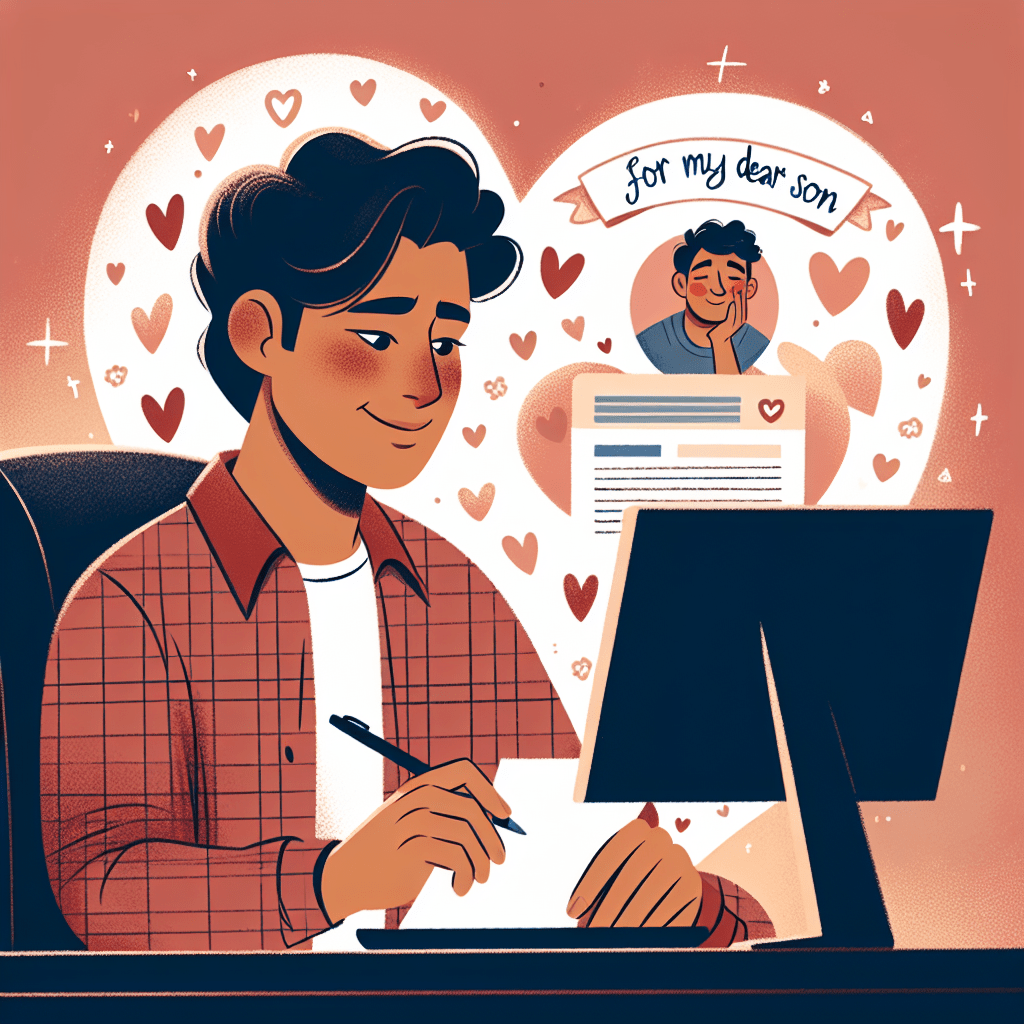 Mi hijo sonríe mientras lee una carta de amor.
